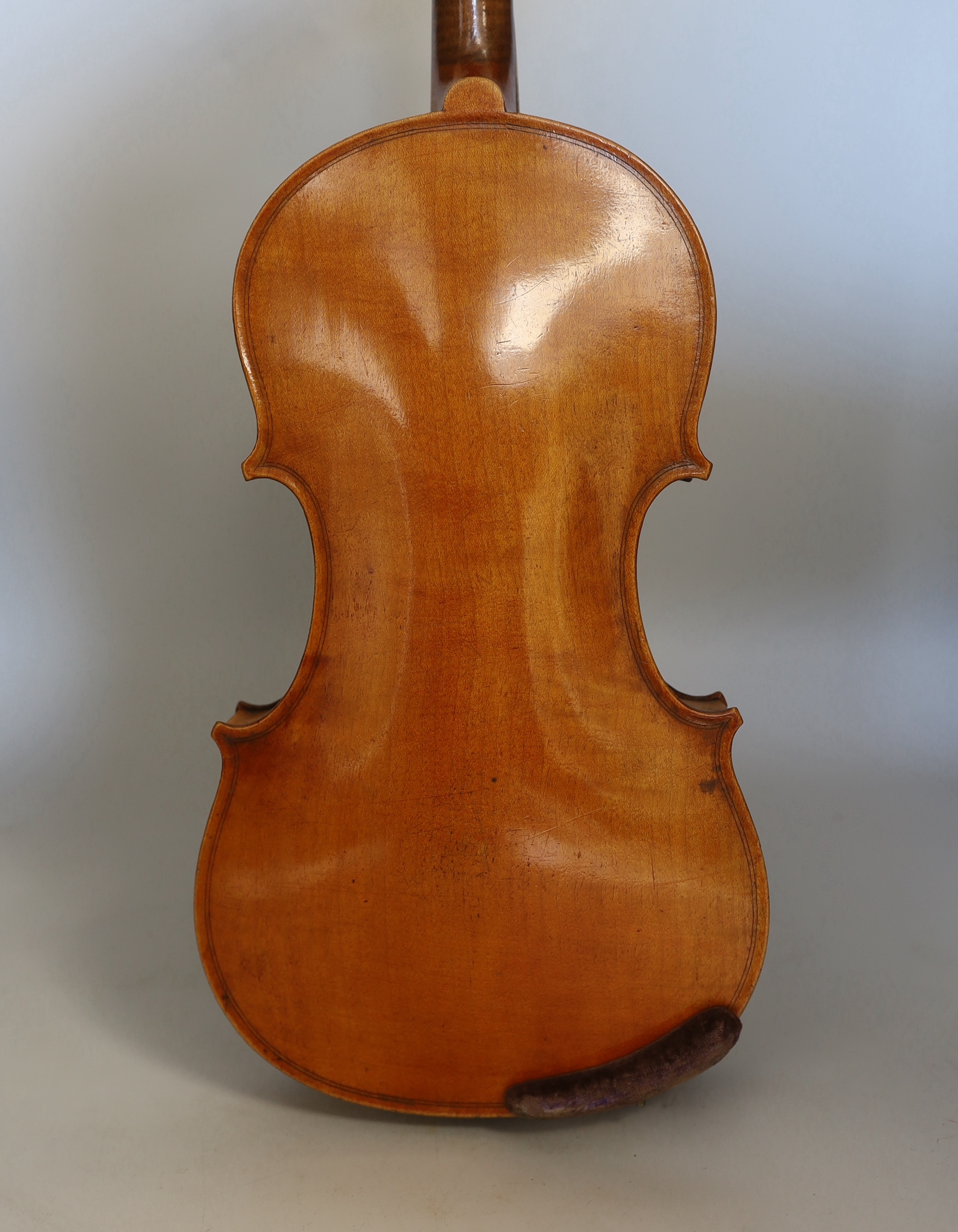 A half size French violin, cased, 51cm long